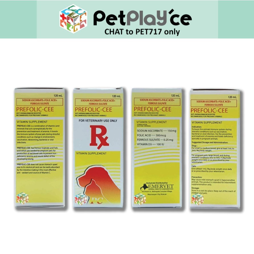Prefolic Cee Sodium Ascorbate + Folic Acid + Ferrous Sulfate Cat Dog ...