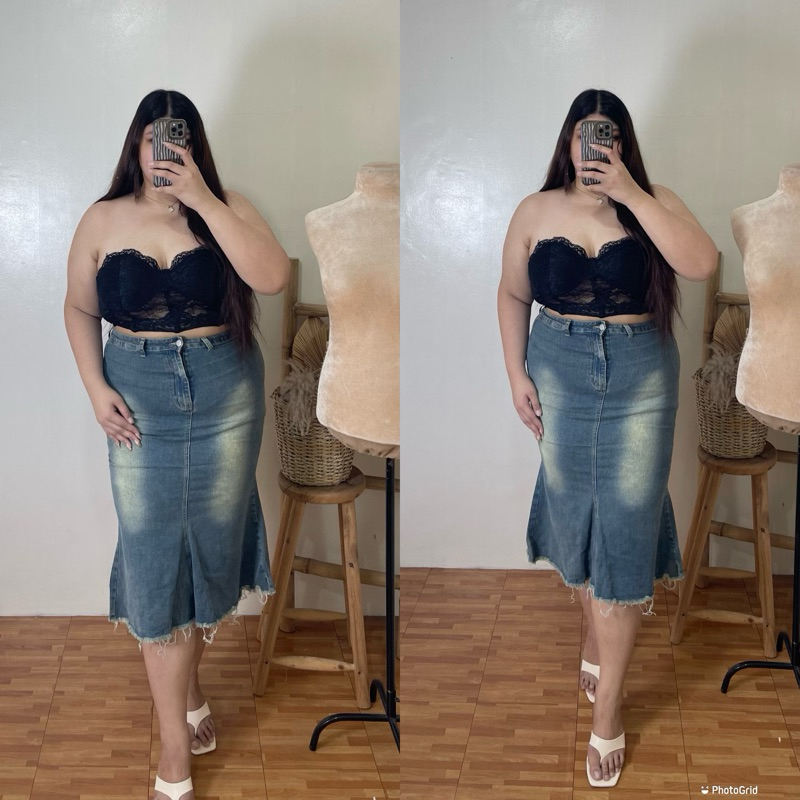 PLUS SIZE DENIM LONG MIDI SKIRT Shopee Philippines