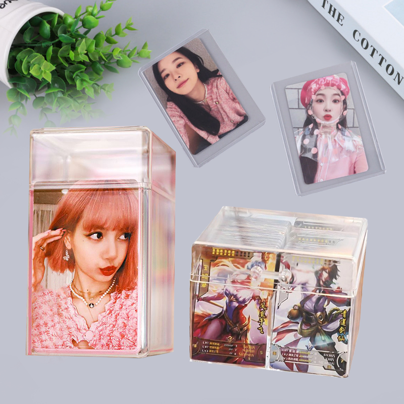 1/2 Grid Acrylic Card Storage Box Photo Card Flip Box Waterproof Photo ...