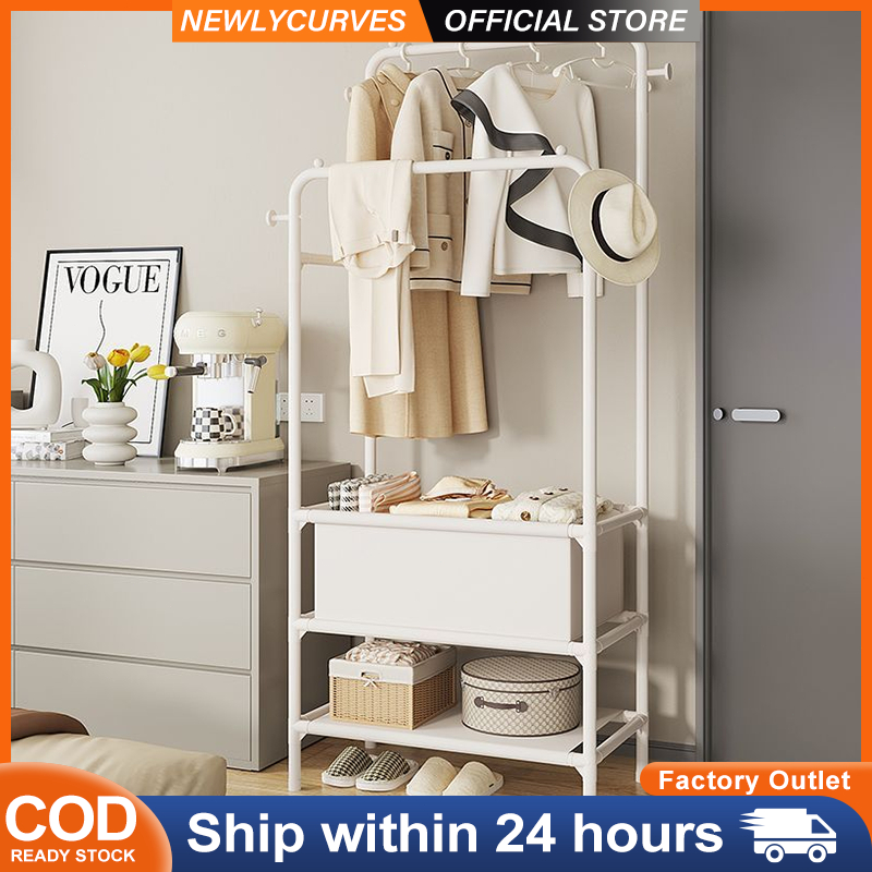 NEW Cloth Hanger Double Pole Multi-functional with Shoe Rack Storage ...