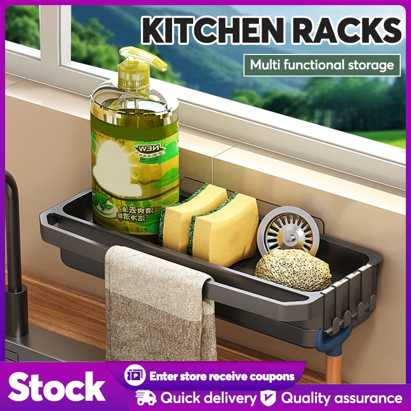 Multi functional wall mounted drain storage rack rags/cleaners Kitchen ...