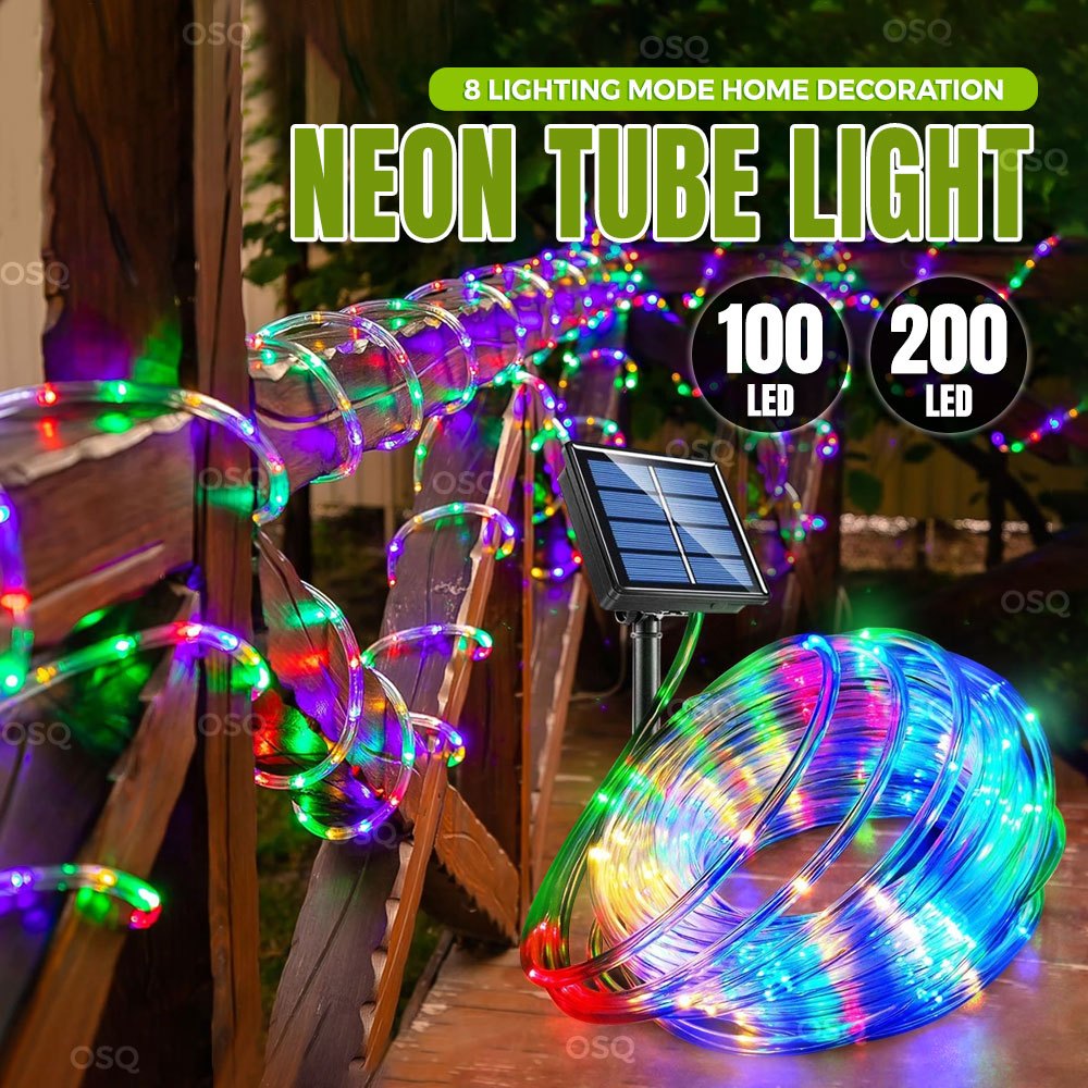 OSQ 100/200LED Waterproof 8 Mode Solar Power Neon Hose Tube Copper ...