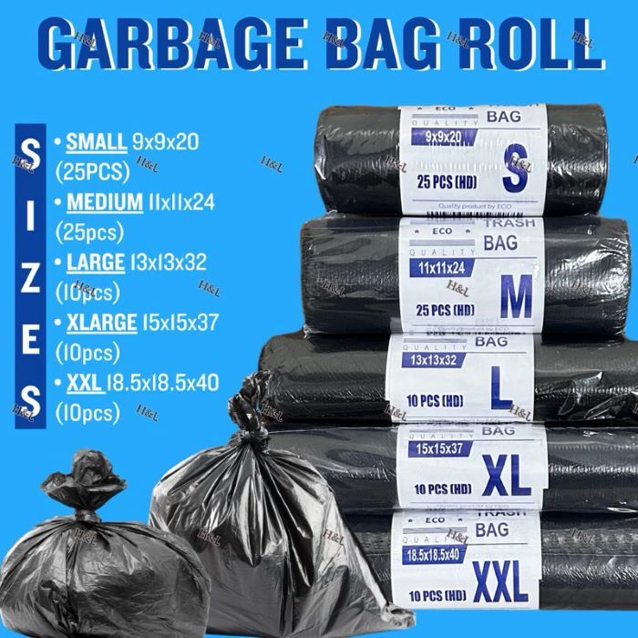 Trash Bag/ Garbage Bag Rolled Small / Medium / Large/ Extra Large / 2XL ...