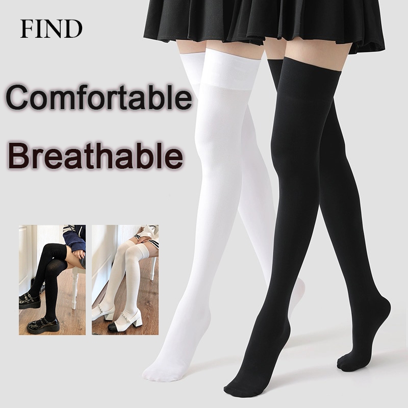 FIND Knee High Socks Ladies School Socks Black/White JK Over Knee Socks  Women Classic Versatile Long