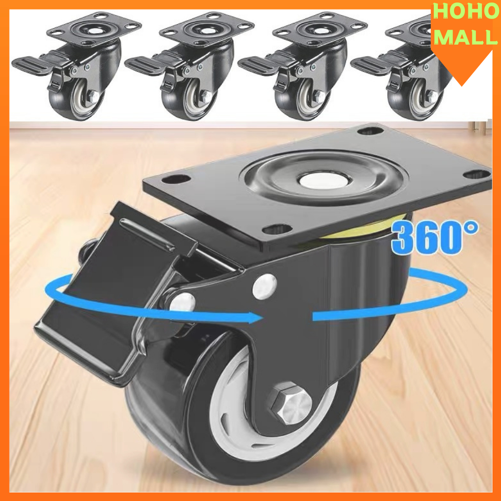 4Pcs Caster Wheels With Break 360° Swivel Heavy Duty Rubber Trolley ...