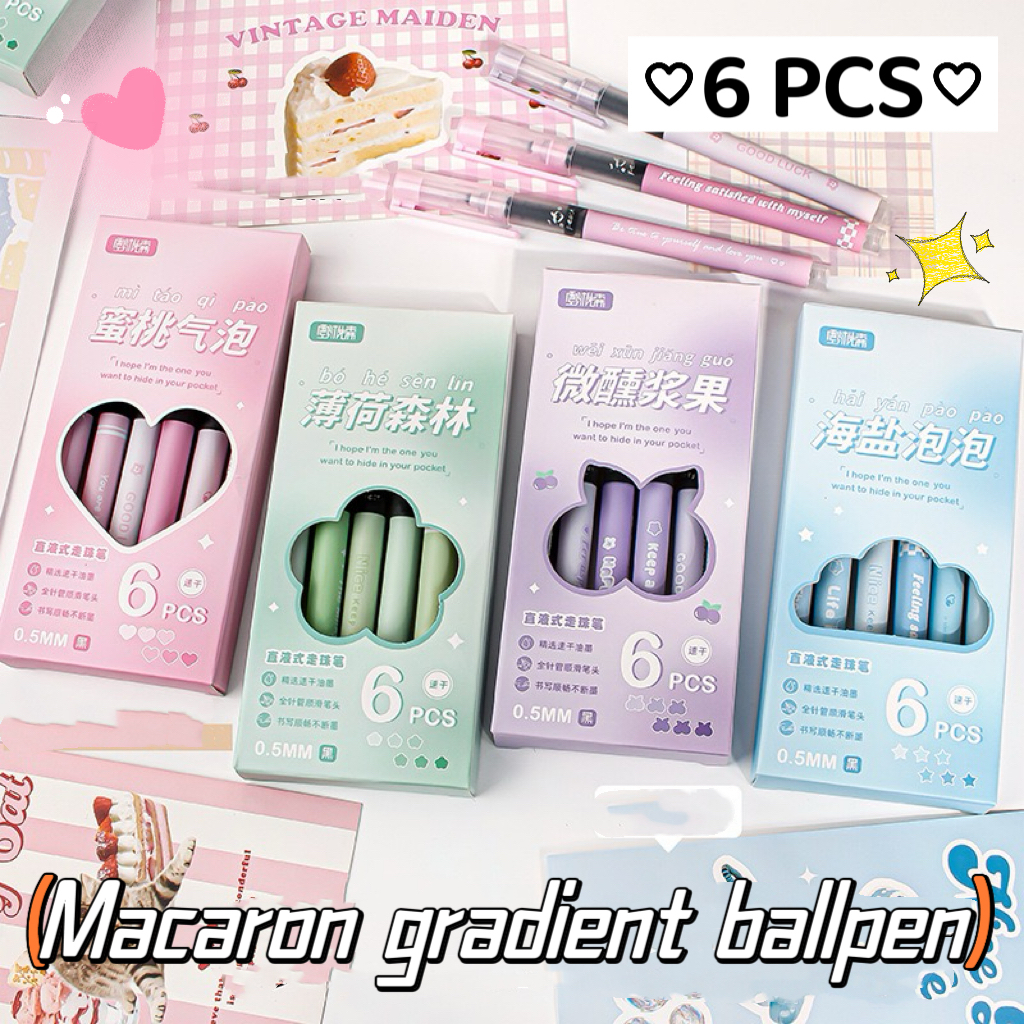 6Pcs Korean Gradient Ballpoint Pen Gel 0.5mm ST Nib Quick Drying Black ...