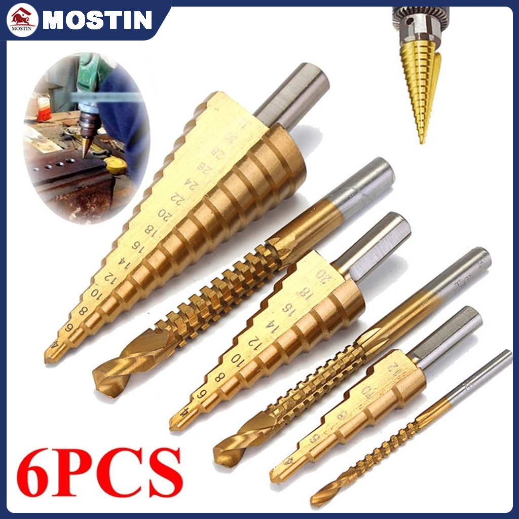 6Pcs Drill Bit HSS Titanium Coated Hex Shank Step Drill bit set cone ...