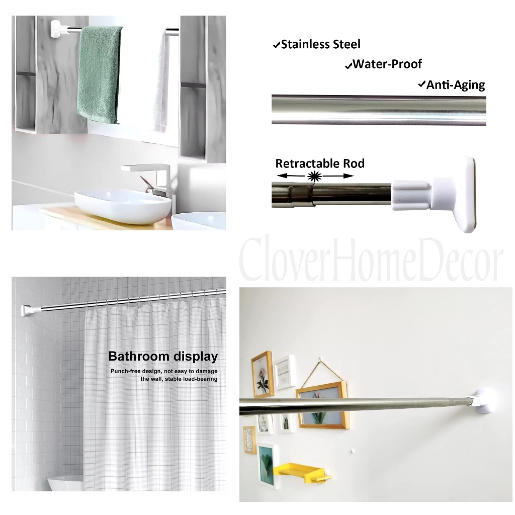 Punch-free telescopic rod adjustable shower curtain rod stainless ...