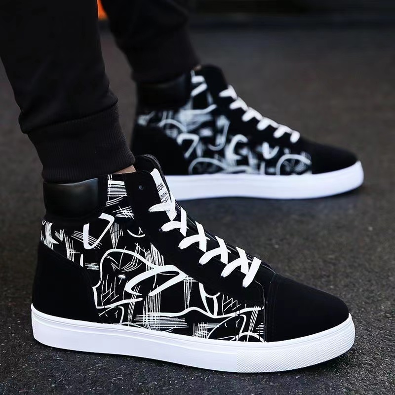 Men's Canvas Shoes Korean High-top Canvas Shoes For Men Flat Bottom Casual  Shoes Hundred Tide Shoes