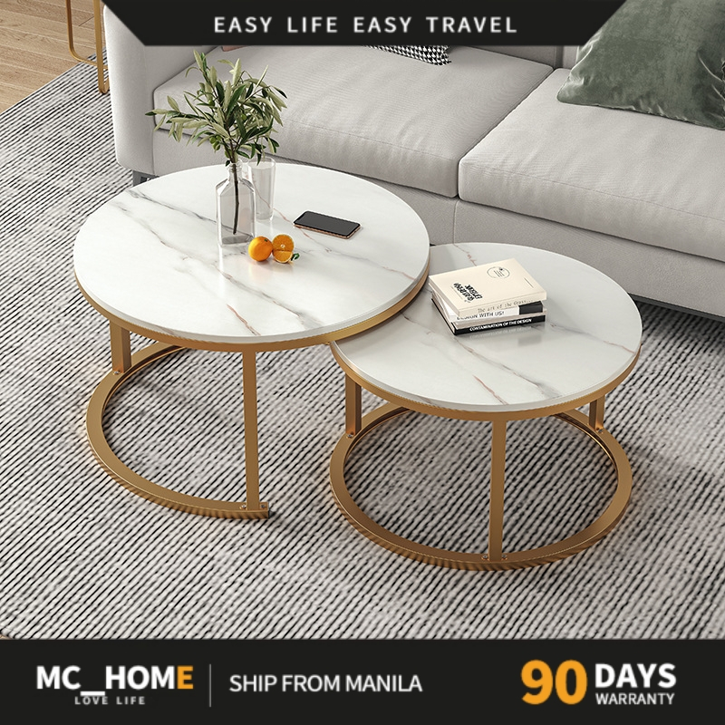 MC&HOME 2 Pcs Round Tea Table Modern Home Living Room Combination of ...