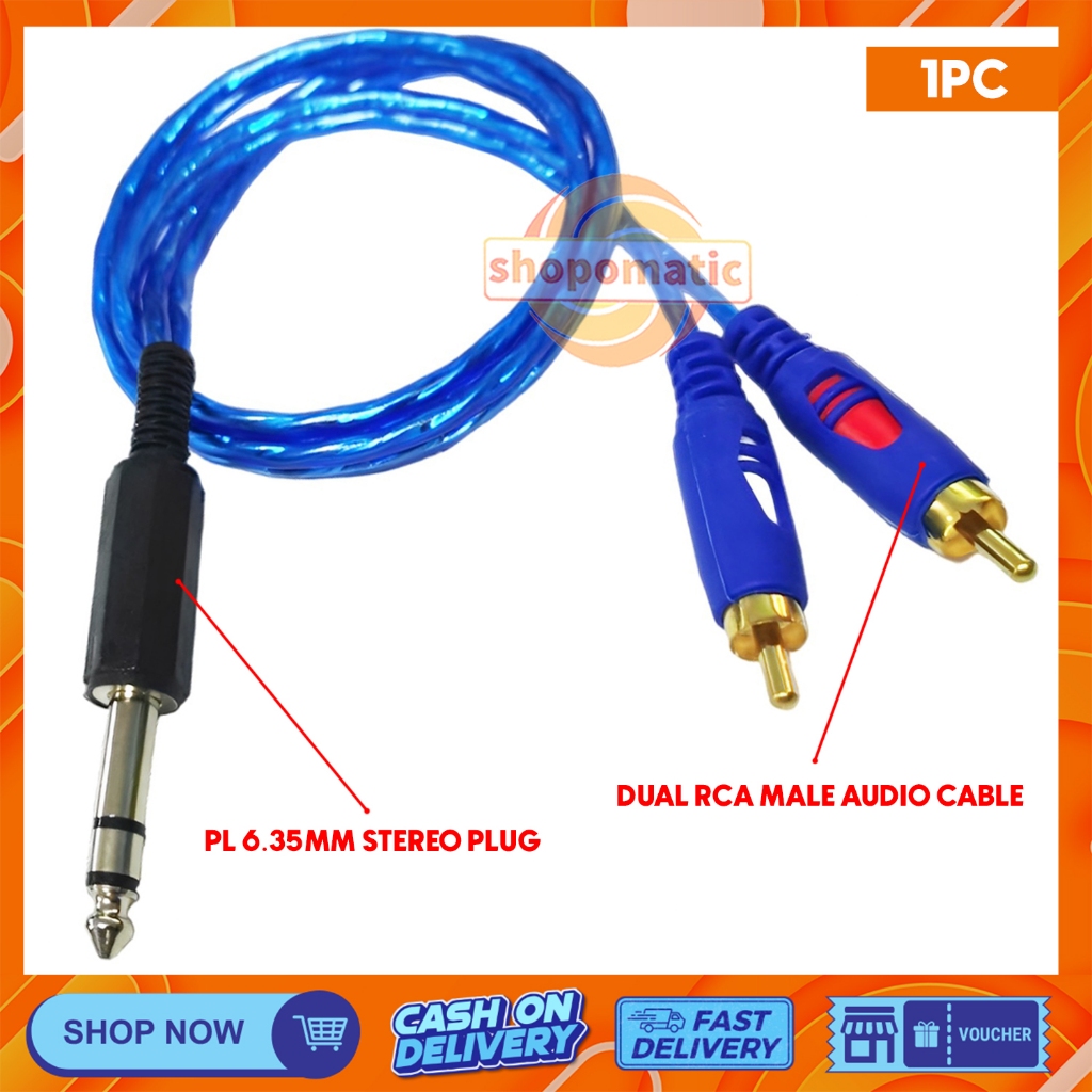 SHOPOMATIC PL 6.35MM Stereo Plug To Dual RCA Male Audio Cable BLUE ...