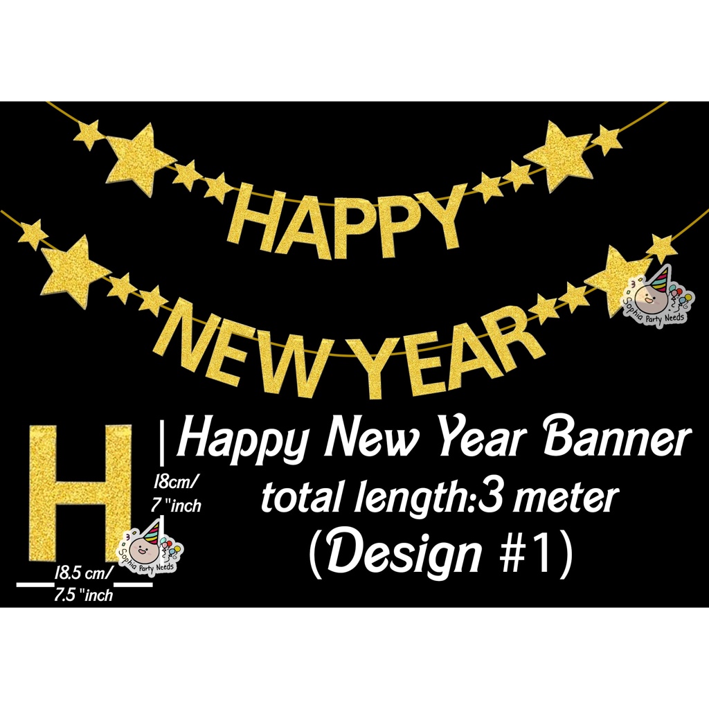 Glitter Gold Happy New Year Banner for New Year Party | Shopee Philippines