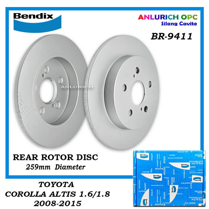 BENDIX REAR ROTOR DISC TOYOTA COROLLA ALTIS 1.6/1.8 ( NEW ) 2008-2015 ...