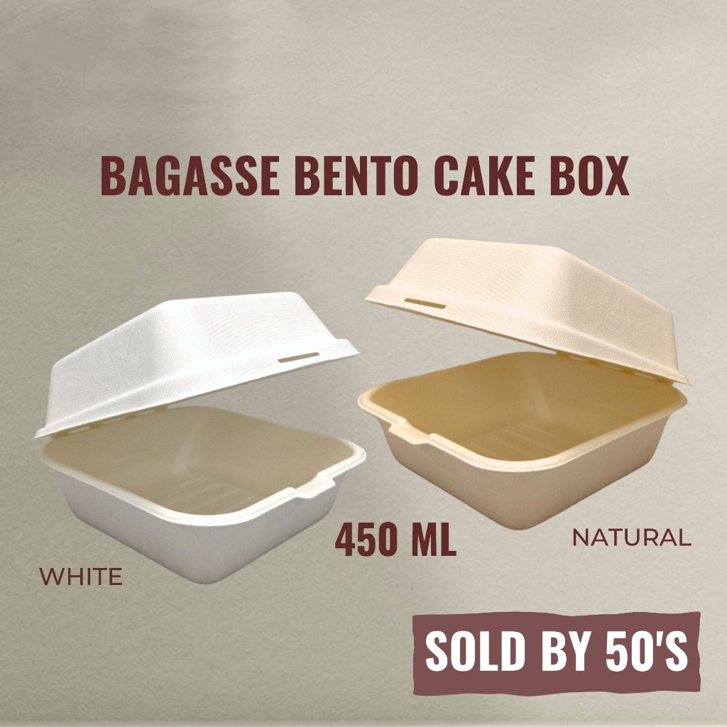 (50pcs) 450ml Bagasse Sugarcane Bento Cake Burger Clamshell Takeout box ...