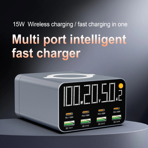 PD+QC Multi-Port Intelligent Digital Display Charger Desktop Charging ...
