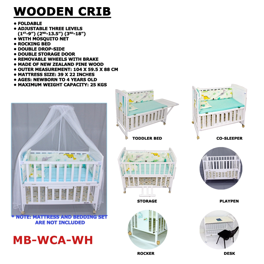 MOONBABY Wooden Crib Co-Sleeper Rocking Playpen Toddler Bed Desk ...