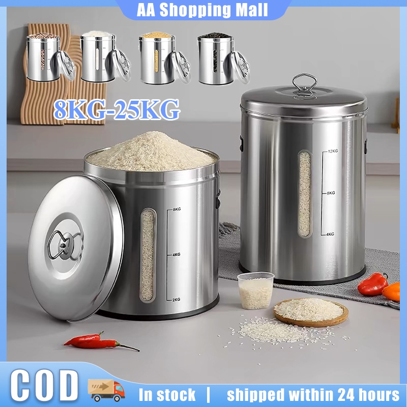 304 Stainless Steel Rice Bucket With Scale Food Meter Barrel Rice ...