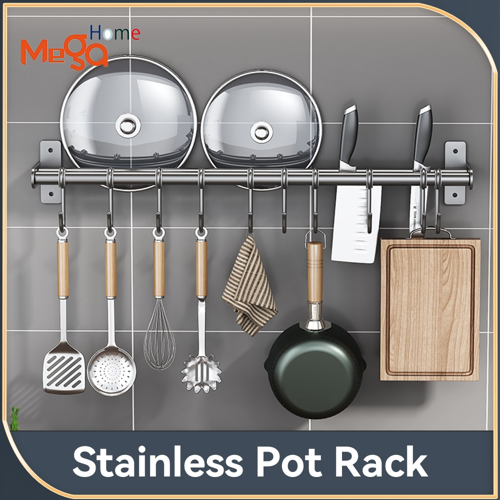 Stainless Steel Kitchen Hook Rack Hanging Rod Hook Spoon Shovel Rack ...