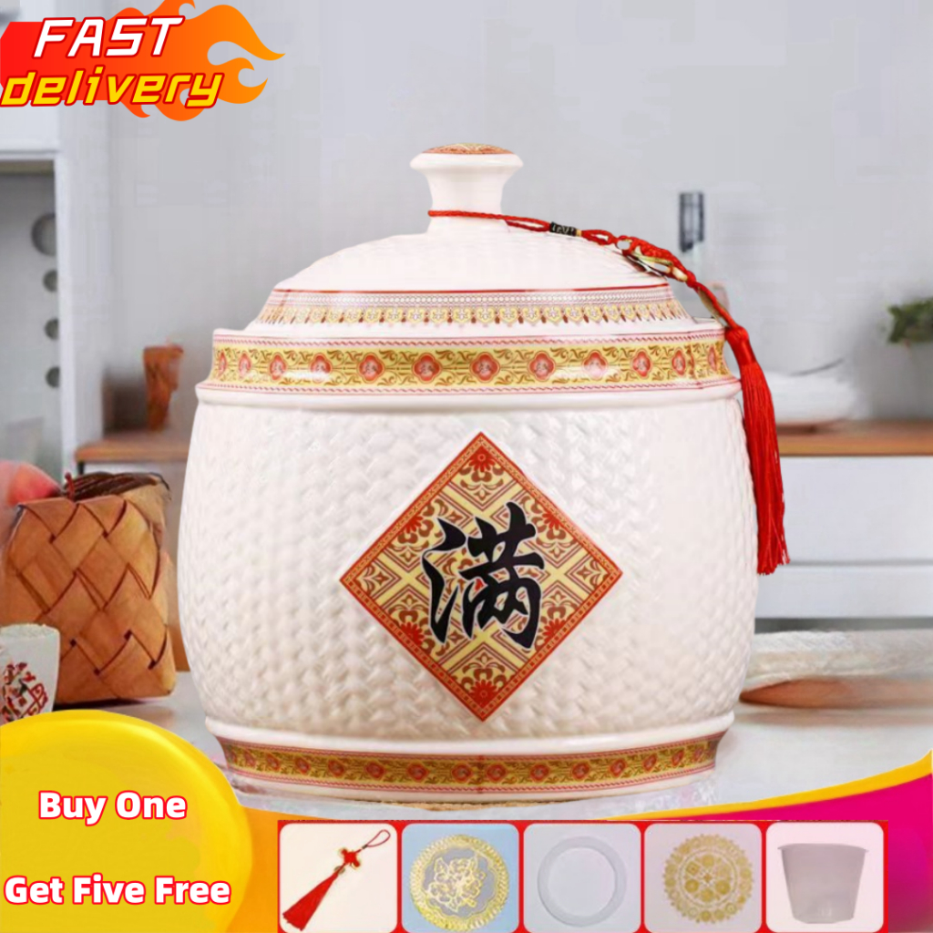 Fast Delivery】Ceramic Rice Storage Porcelain Rice Container Rice Pot ...