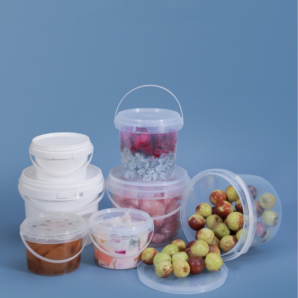 10pcs 1 Liter Clear Plastic Bucket With Seal Pail Canister Container ...
