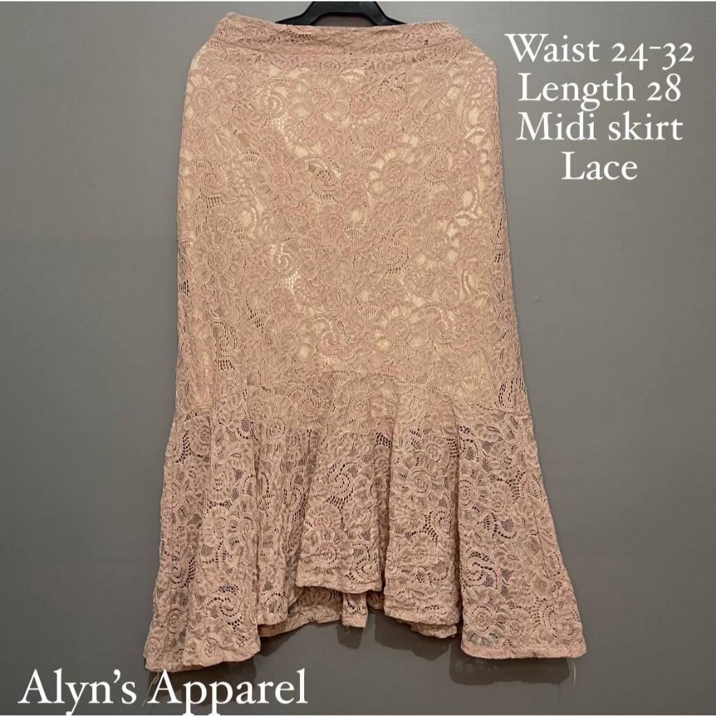 PRELOVED OLD ROSE LACE MIDI SKIRT | ALYNSAPPAREL | Shopee Philippines