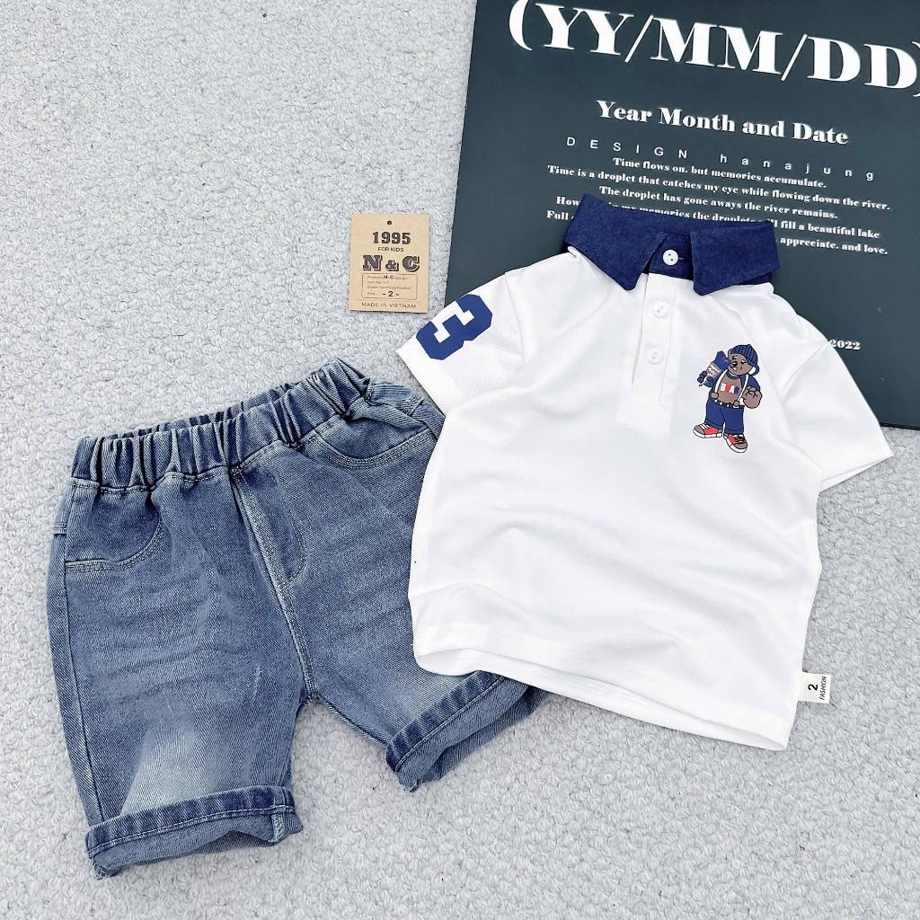 White Polo With Jean Shorts 2pc
