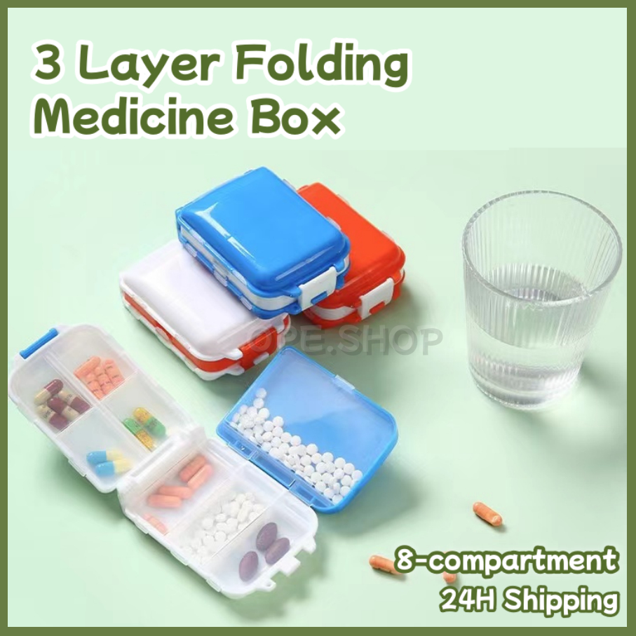 3 Layer Folding Medicine Box Portable Wheat Straw Mini Family First Aid ...