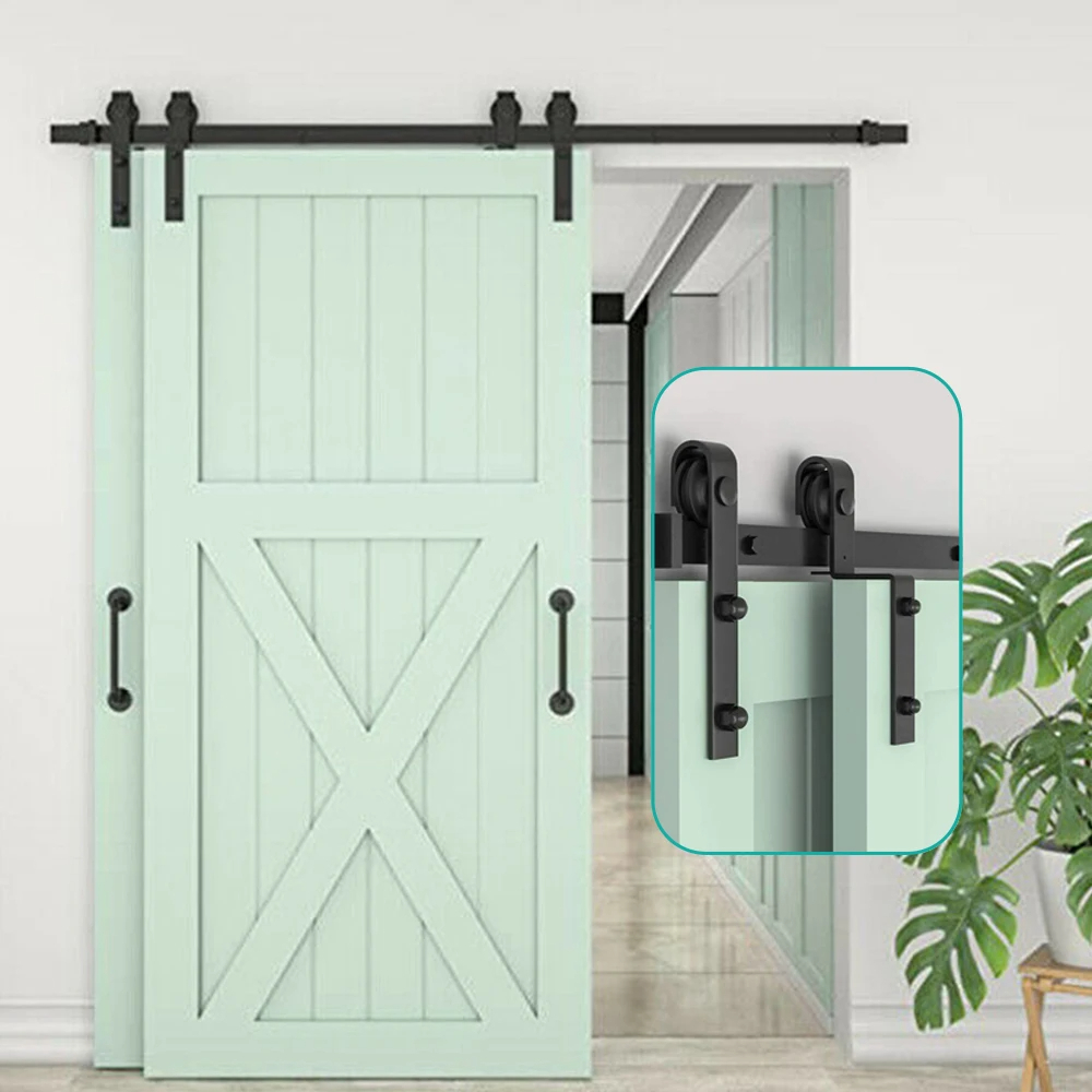 5-12FT Bypass Barn Door Slides Hardware Kit Sliding Double Door Hanging ...
