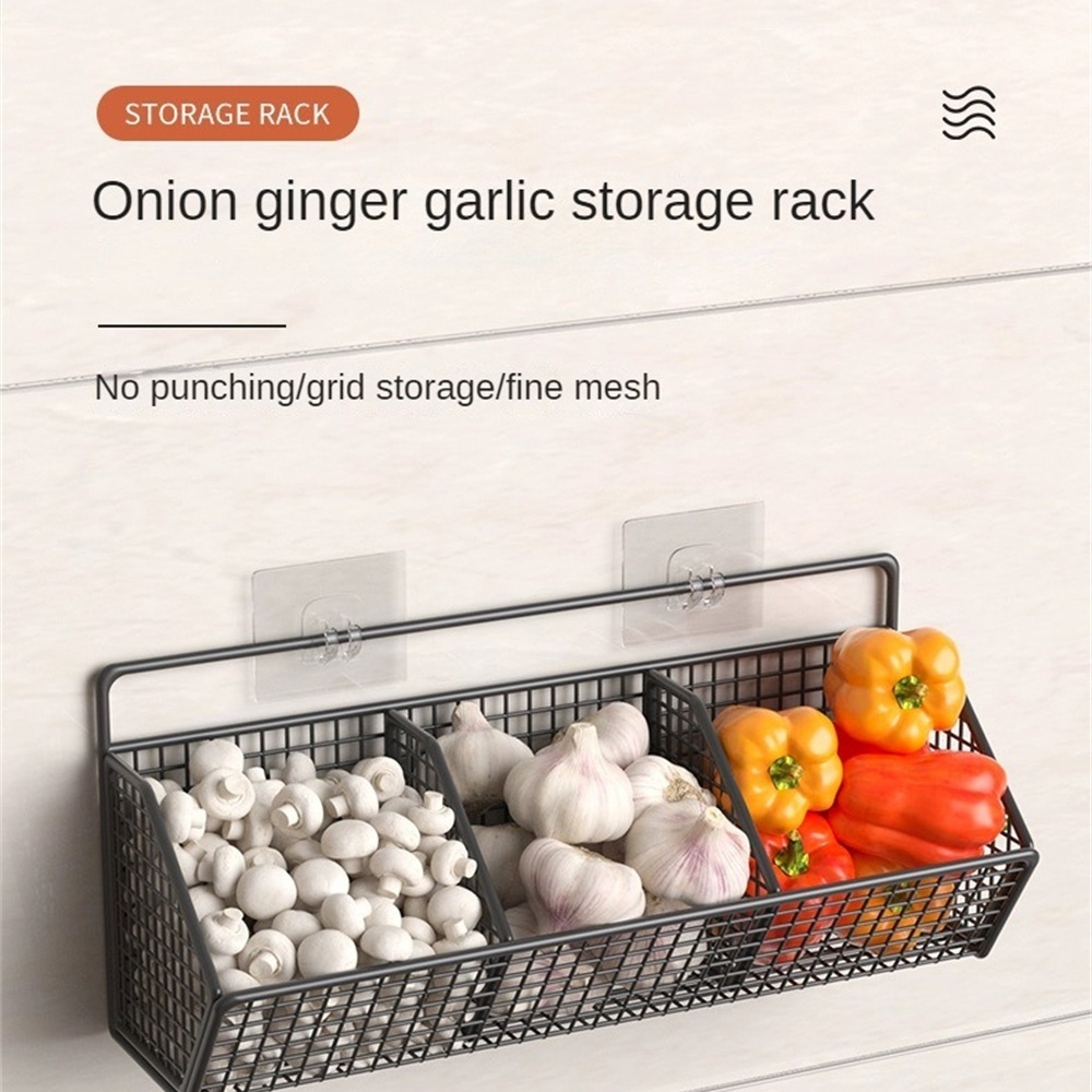 Wall Mounted Kitchen Organizer Rack Onion and Garlic Fruit Basket ...