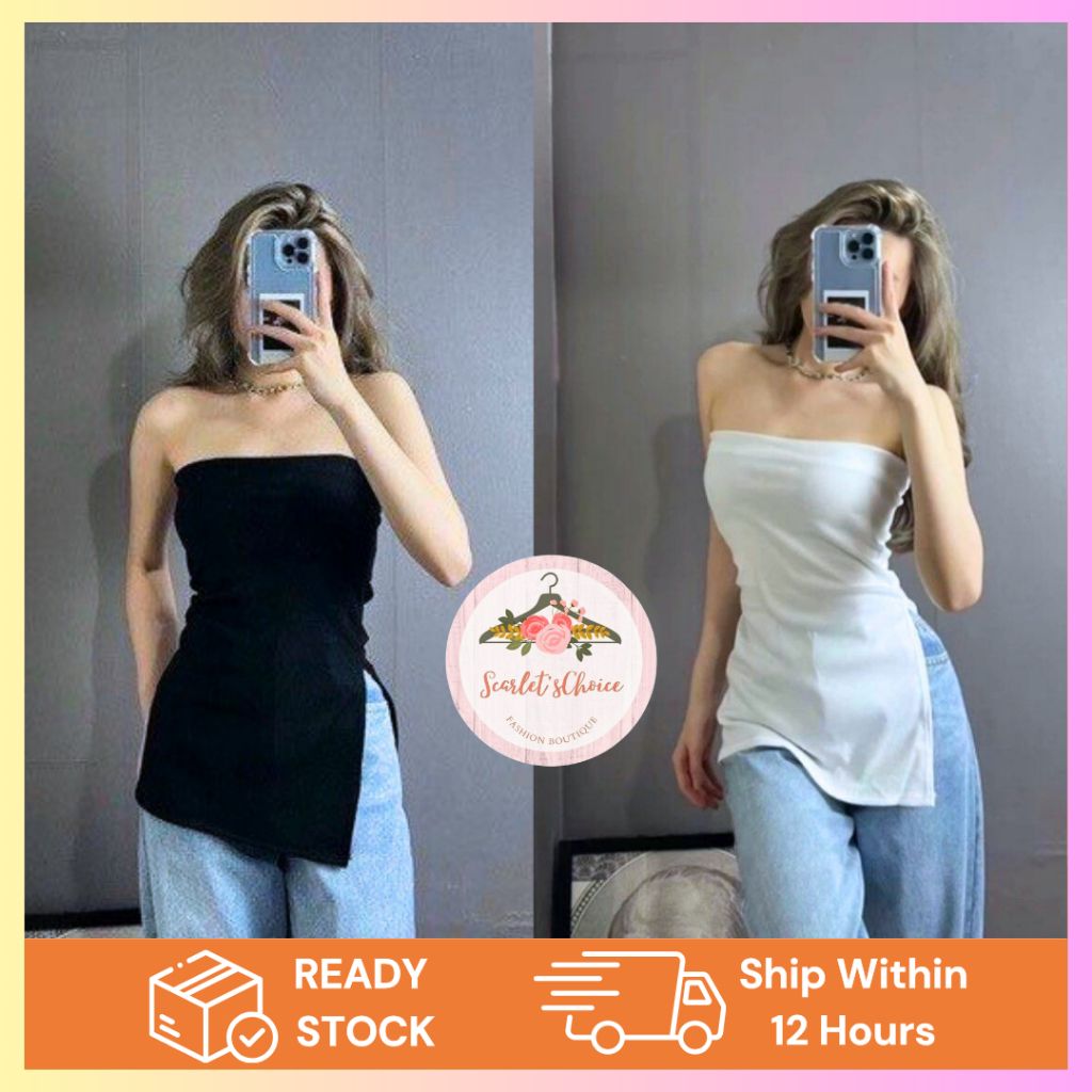 KENDALL TUBE KNITTED TUBE TOP SLIDE SLIT STRETCHABLE CASUAL FASHION ...