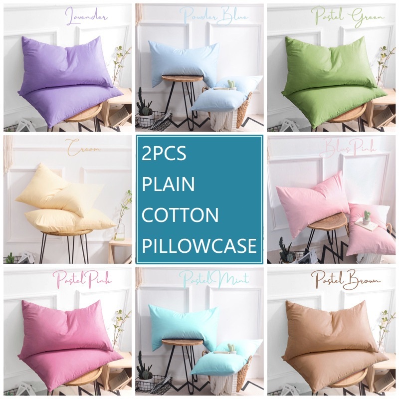 2PC Plain Cotton Pillowcases Pastel Color Aesthetic 19 x 29 inches