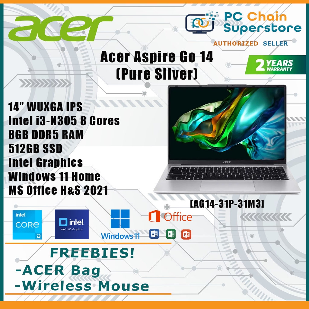 Acer Aspire Go 14 AG14-31P-31M3 Pure Silver Laptop - 14