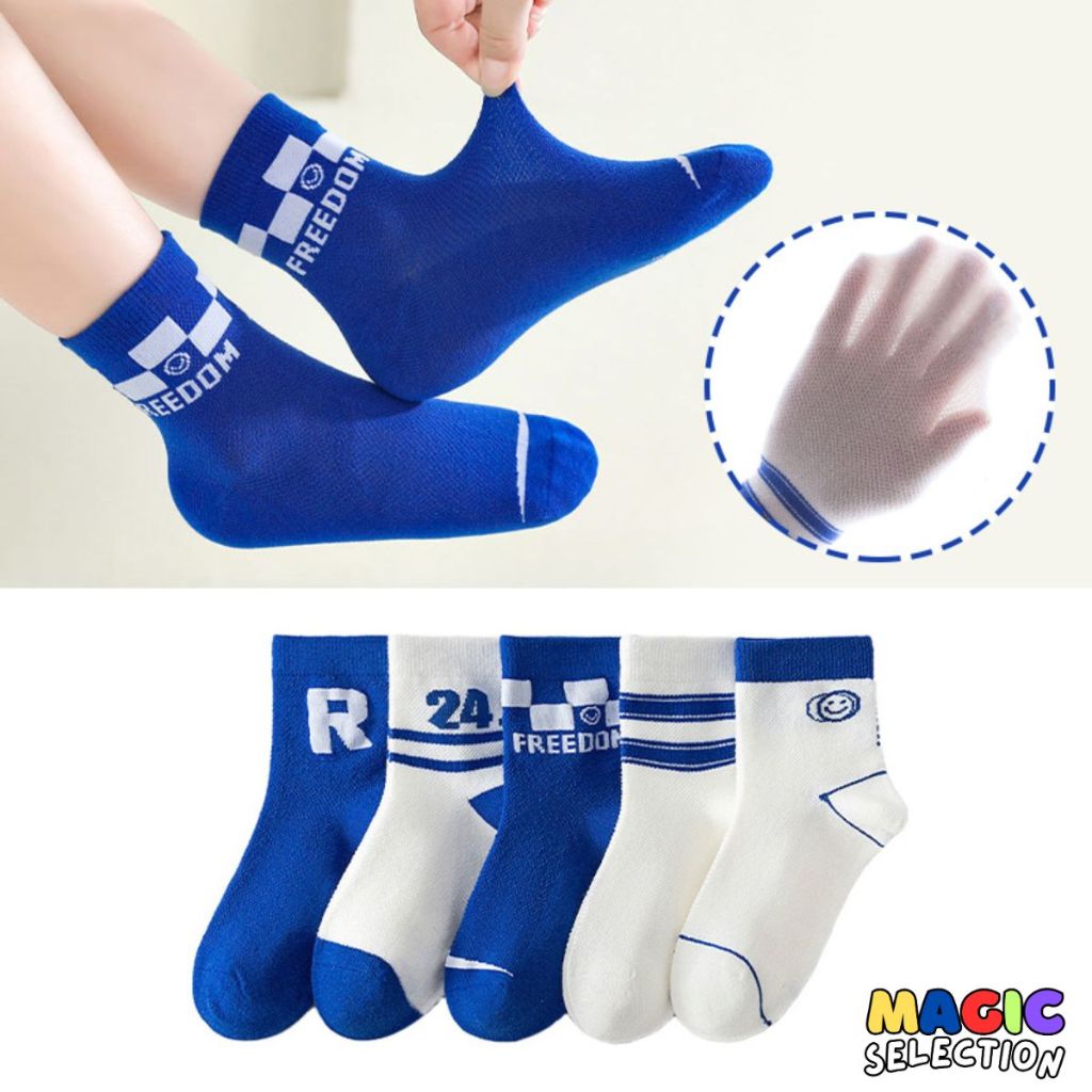 Magic Selection 1-12Y 5 Pairs Set Kids Socks Cotton Stripe Cartoon Mesh ...