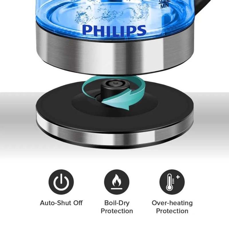 Philips Electric Kettle Glass Teapot 2 Liters Fast Hot boiling Blue ...
