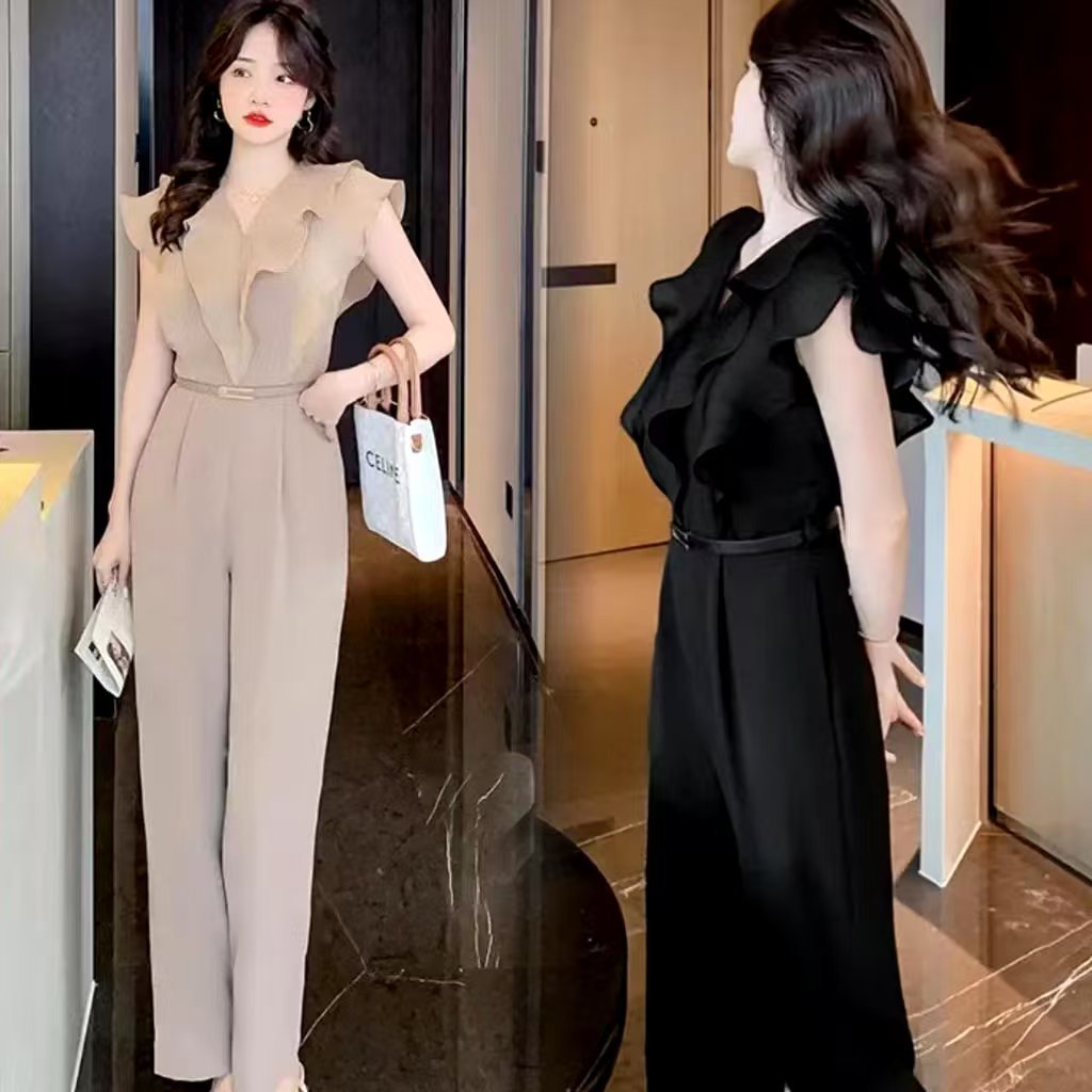 #931 Women's Casual Formal Jumpsuits Plain Elegant Black Gown Jumpsuit ...