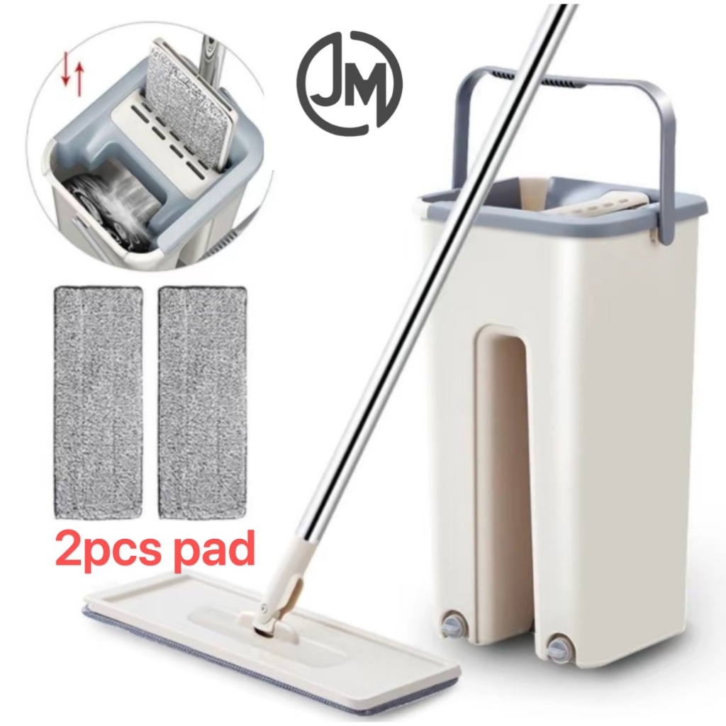 JM Free 2 Hand Wash Flat Mop Cleaning Lazy Tool Kit 360Degree Rotating ...