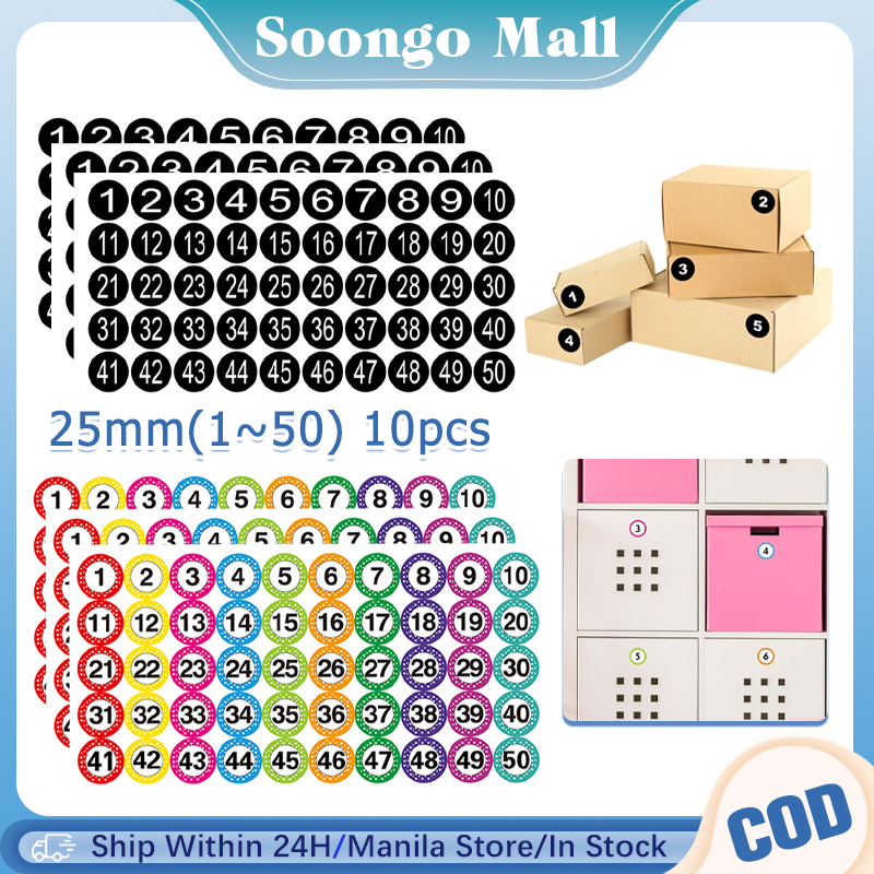 1-50 Number Stickers 10 Sheets 25mm Round Number Labels Self-Adhesive ...