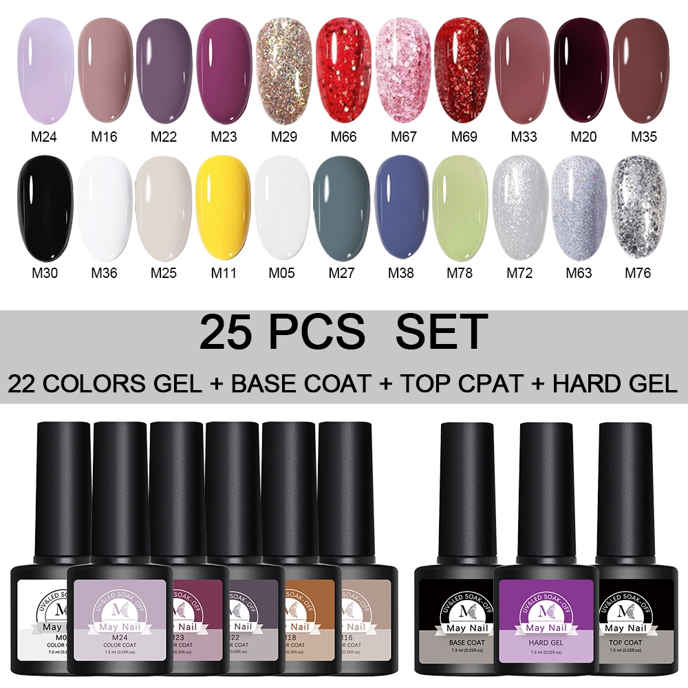 Gel Nail Polish Set 25pcs Soak Off UV /LED Nail Lamp 23 color+Base Top ...