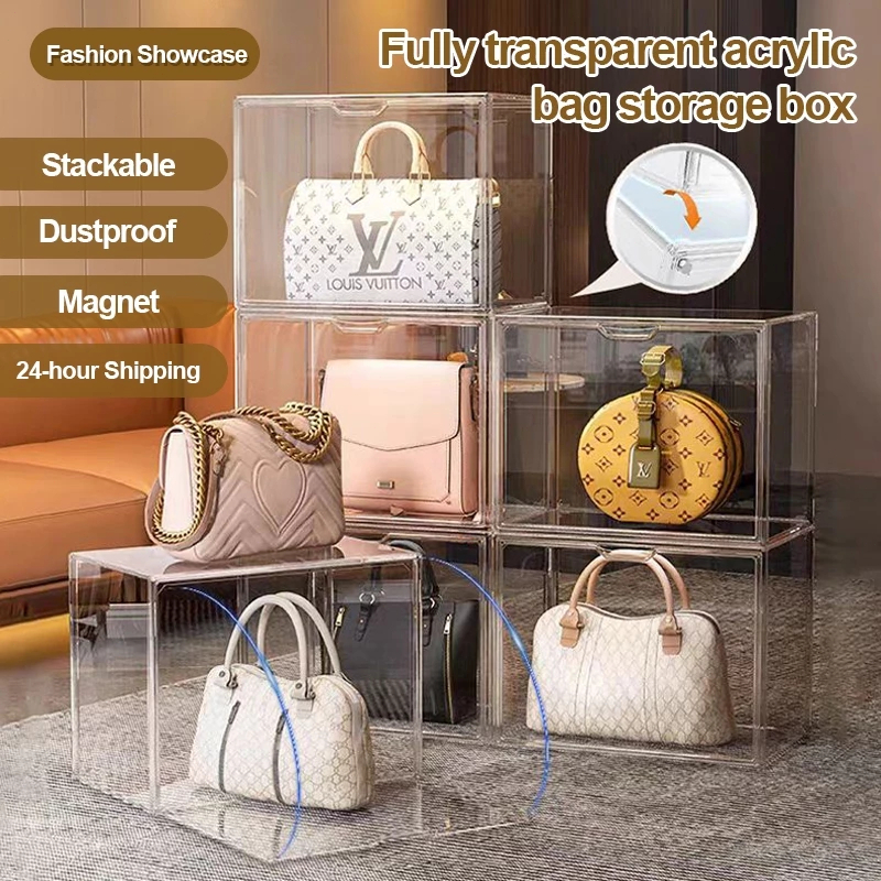 Transparent Storage Cabinet Bag Stackable Bag Handbag Storage Organizer ...