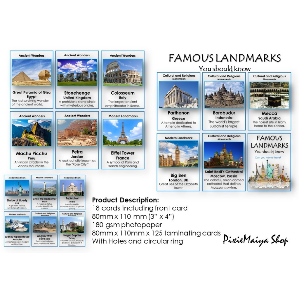 Famous Landmarks Laminated Flashcards with ring | Shopee Philippines