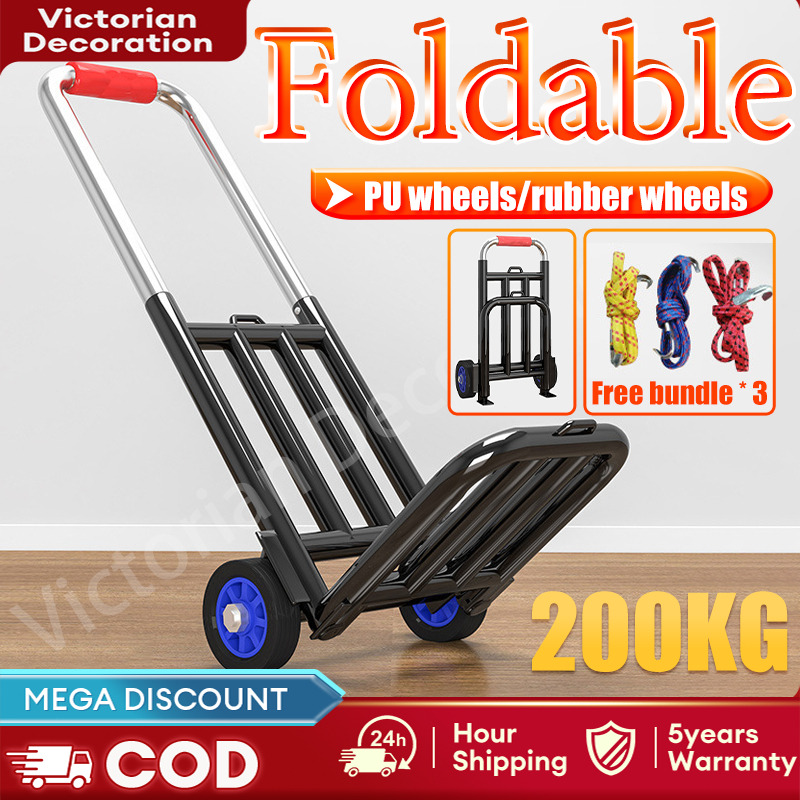 Folding Aluminum Trolley Handcart(Send elastic rope) Heavy duty Folding ...