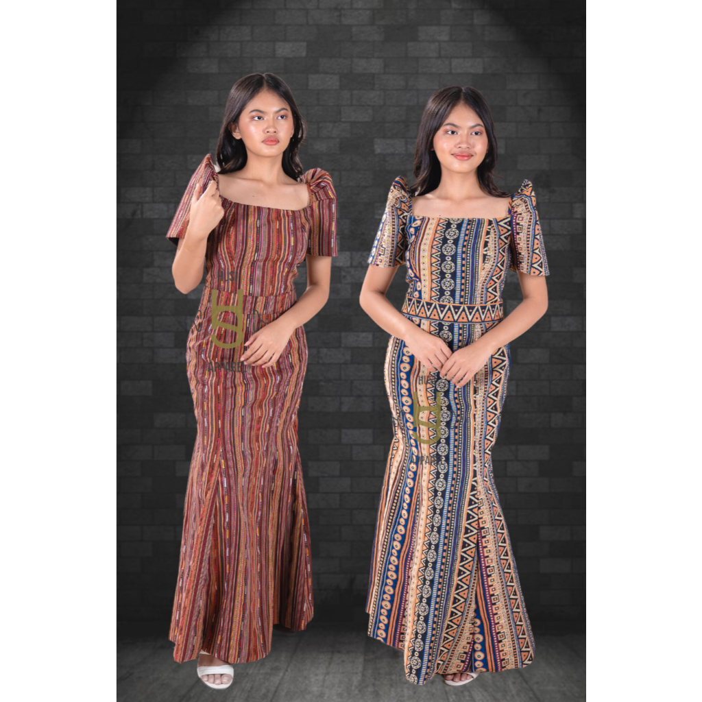 HUSI Women's Burnt Red Inabel Serpentina Ethnic Filipiniana Dress ...