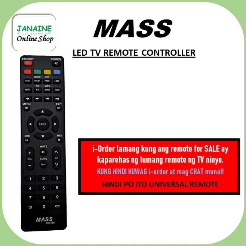 MASS BASIC NON-SMART TV REMOTE CONTROLLER | Shopee Philippines