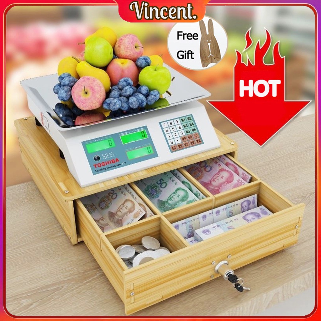 Desktop multi grid wooden cash register with built-in lockable cash ...