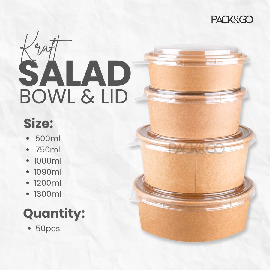 Kraft Paper Salad Bowls 50pcs Biodegradable Disposable with Lid ...