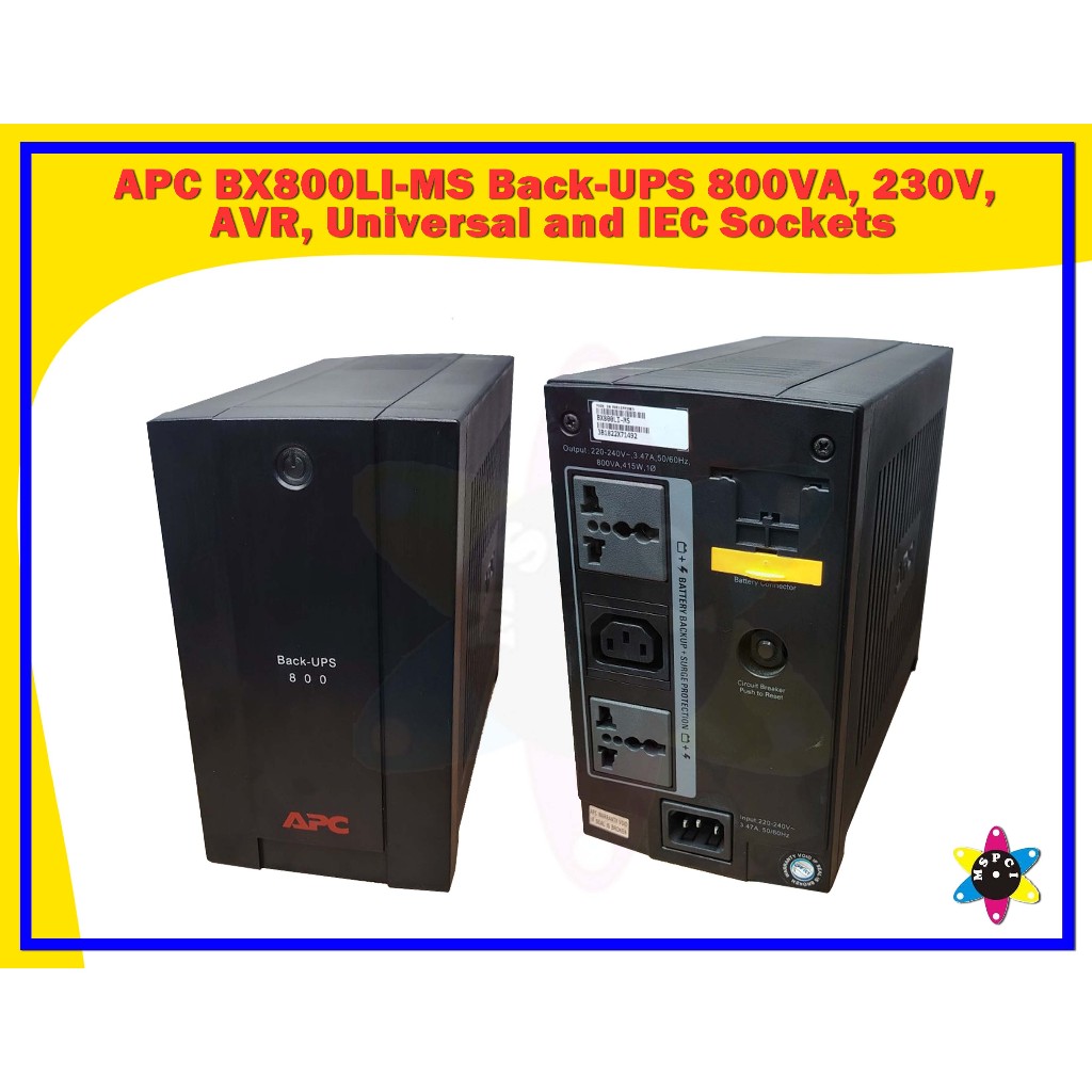 APC BX800LI-MS Back-UPS 800VA, 230V, AVR, Universal and IEC Sockets ...