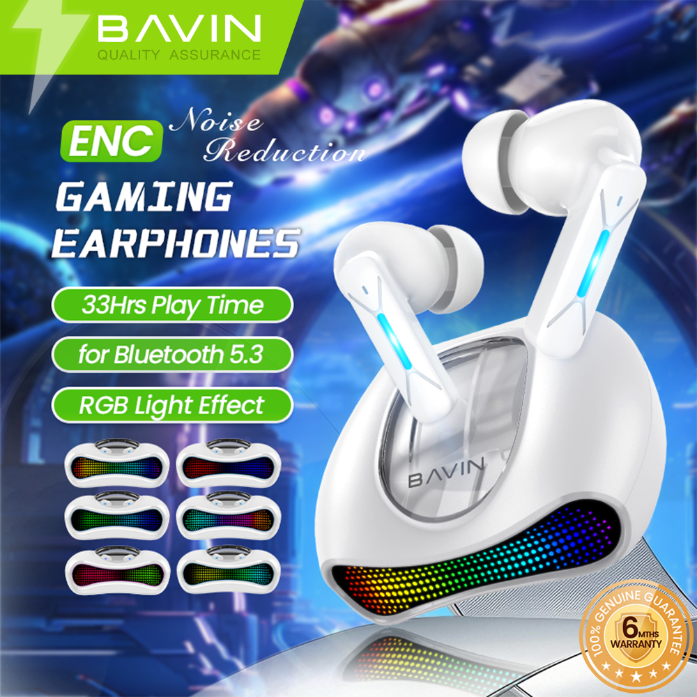 BAVIN BA95 TWS Gaming Earphones ENC w/RGB Lights Hi-Fi Stereo Sound ...