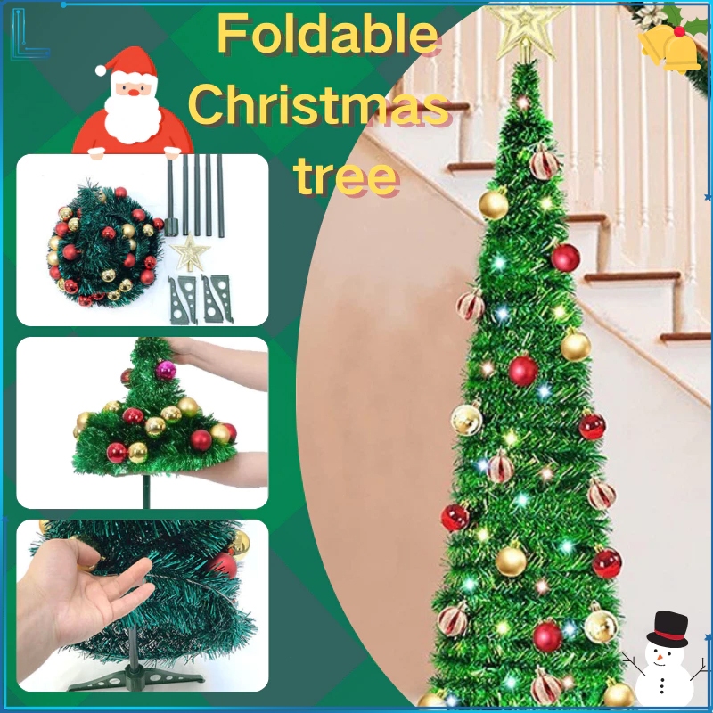 Slim Foldable Christmas Tree for Small Spaces with Sturdy Base and ...