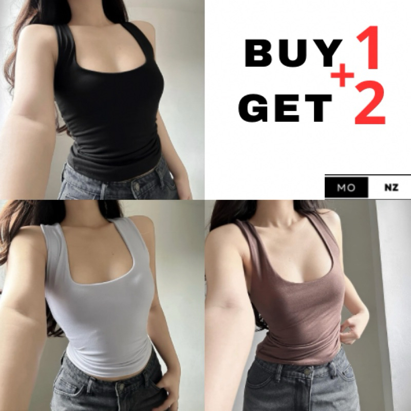 BUY 1 GET 2 (3PCS) YHE Basic Solid Top Double Lining Racerback Slim-Fit ...