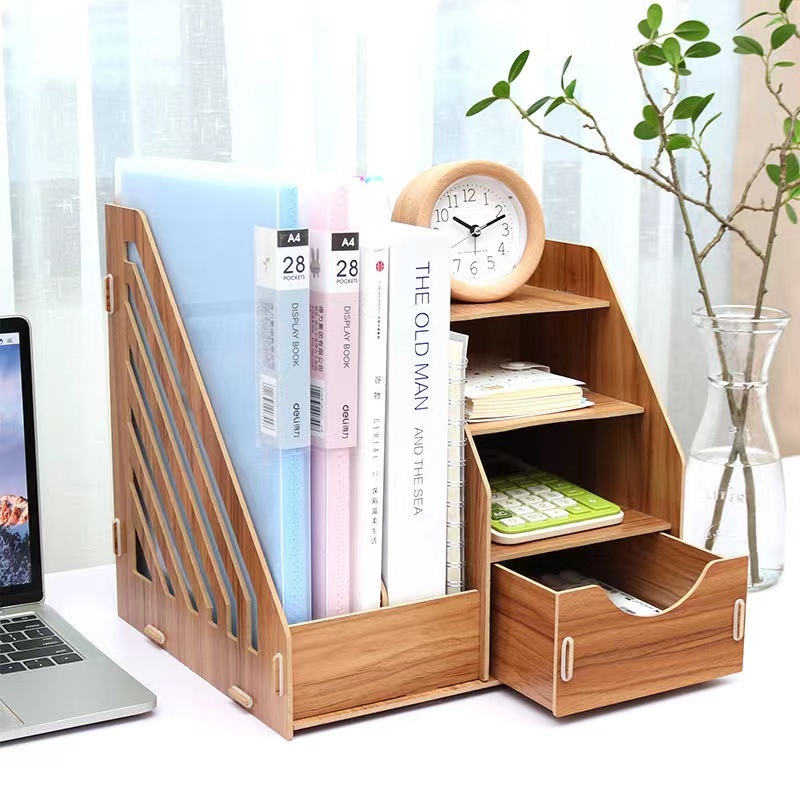 Wooden Desktop Organizer File Rack Office Supplies Books Holder Book ...